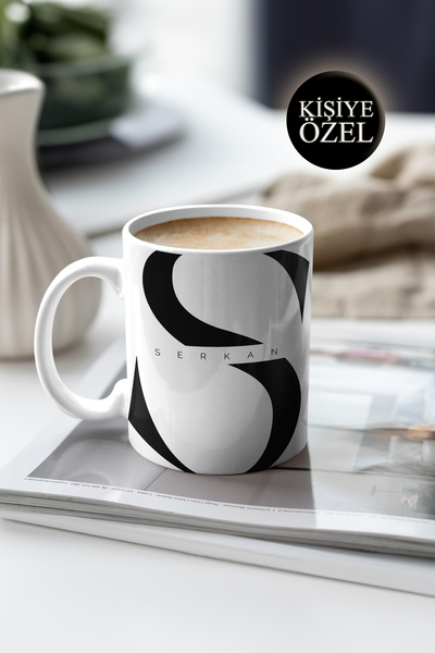 House Gorgeous Kişiye Özel S Harfi ve İsim Yazılı Siyah Renkli Tasarım Kupa B...