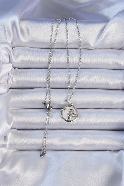 Skygo 316L Steel Chain Silver Color Zircon Stone Enameled Angel Necklace - Tj-Bko9086