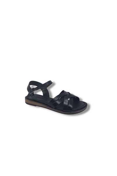 Zerhan Clavi 4011 Women's Black Genuine Leather Cross Strap Sandals Shoes