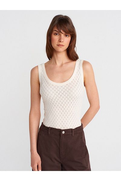 Dilvin Thick Straps Openwork Knitwear Blouse