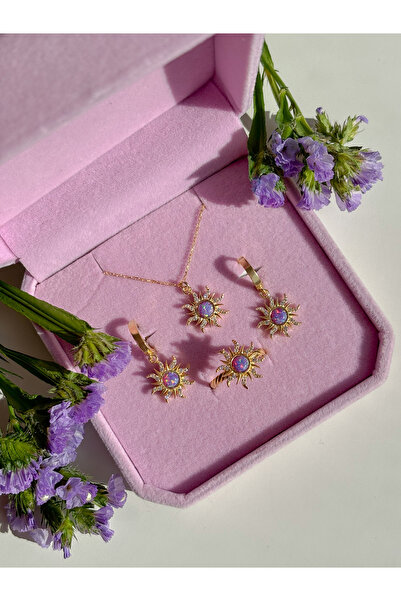 Reorah Collection Rapunzel Sun Kolye Küpe Yüzük Set 925 Ayar-Altın Kaplama
