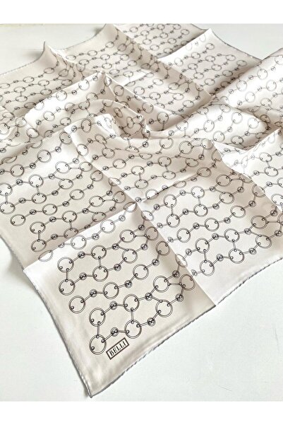 Belli Eșarfă de mătase Tivil 4109 - 83 alb cu model mixt