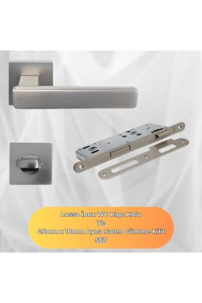 almital mobilya aksesuarları furniture accessories Lusso İnox Kare Rozetli Oda Kapı Kolu ve 45X18mm Saten Oda Gömme Kilit Set