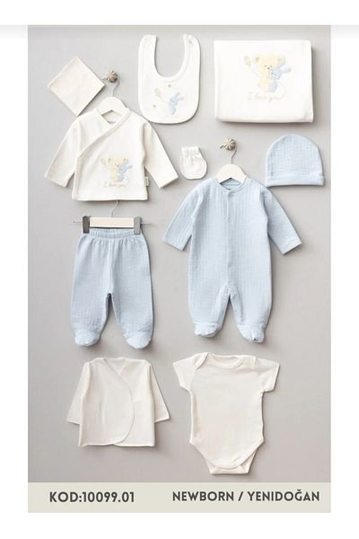 Bebitof Hazel Hugging Teddy Bear Patterned 10-Piece Boxed Hospital Exit Bodysuit Set Aly