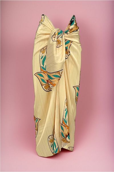 pistore Yellow Fatma's Hand Patterned Long Pareo Butter Yellow Pareo