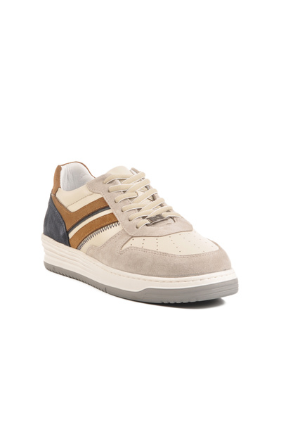 Generic Brand Beige-Navy Blue Genuine Leather Men's Sneaker 4Y1987-2090 m