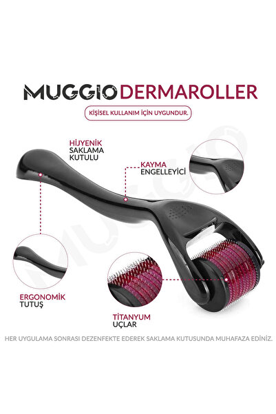 Muggio Titanyum Uçlu DermaRoller 1 mm Cilt Yüz Vücut Saç Yenileme Masaj Aleti