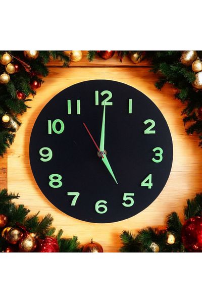 Bahat Phosphorescent 3D Embossed Number Wooden Mini Small Wall Clock Diameter 22 cm Cake Mold Gift