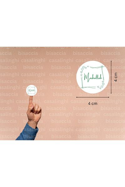 CASALINGHI Green Colored Mashallah Tag Round Matte Sticker Baby Shower Celebration Mevlit 4 cm (90 Pieces)