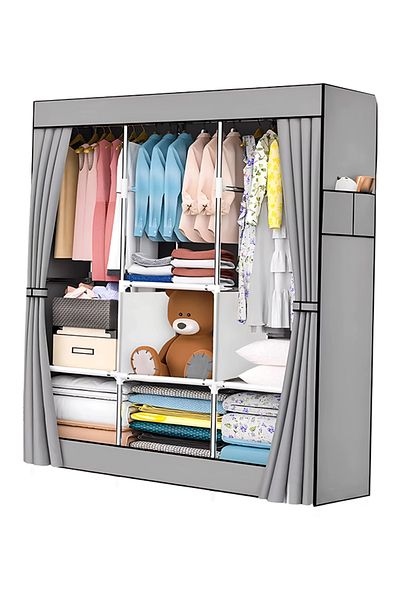 Cady One Foldable Fabric Wardrobe and Luggage Organizer with Hanging Rods and Clothes Rack
