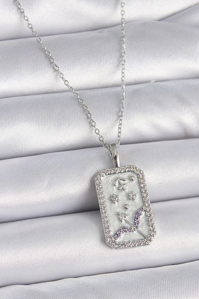 Skygo 316L Steel Silver Color Chain Sagittarius Zodiac Sign Women's Necklace with Zircon Stone - Tj-Bko9450