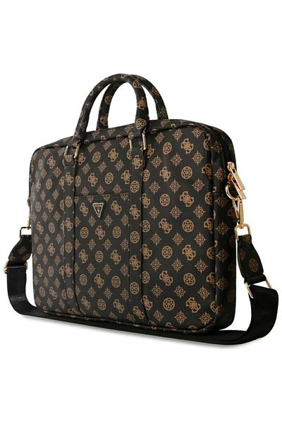 Guess Laptop Bag 16 inch, Peony Triangle Logo, Eco-leather, Adjustable Strap, Guess, Black