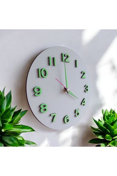 Bahat Phosphorescent 3D Embossed Number Wooden Mini Small Glassless White Wall Clock Diameter 22 cm Cake Mold Gift