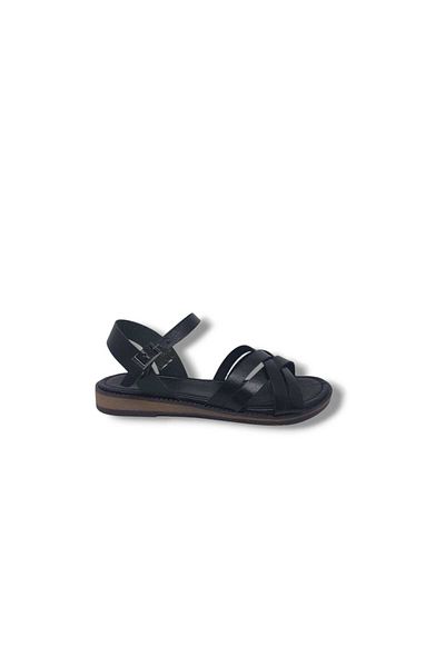 Zerhan Clavi 4011 Women's Black Genuine Leather Cross Strap Sandals Shoes