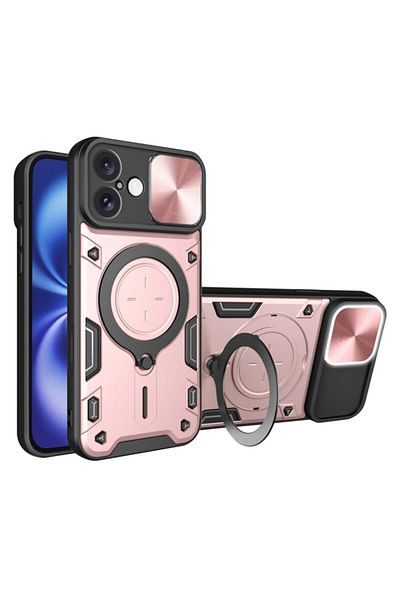 SKYDDAR INNOVATION Case for IPhone 16, CamGuard Pro, Magnetic Ring, Camera Protection, Rose Gold, sticker set
