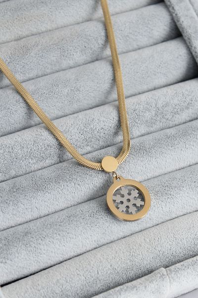 Skygo 316L Steel Gold Color Italian Chain Model Silver Snowflake Figure Women's Necklace - TJ-BKO7674