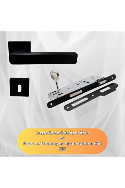 almital mobilya aksesuarları furniture accessories Lusso Black Square Rosette Room Maner ușă și set de blocare pentru cameră neagră de 45X18mm