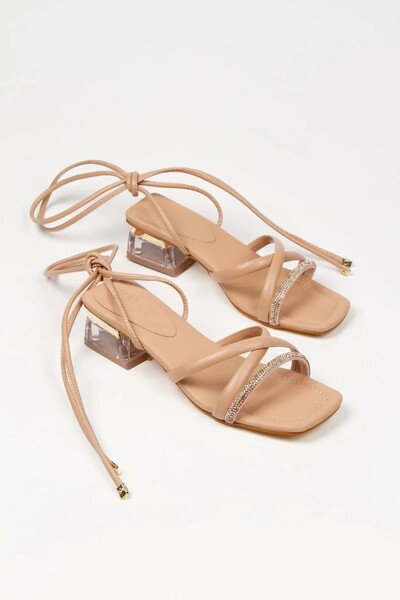 Satenora Sandale nude cu toc gros scurt Giselle