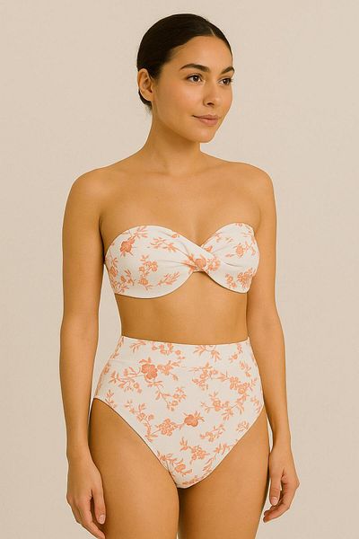 Pierre Cardin 241231 Women's Flower Filled Strapless High Waist Bikini Suit