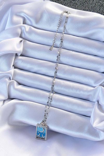 Skygo 316L Steel Chain Silver Color Blue Enamel Moon Figure Tarot Necklace - Tj-Bko9212