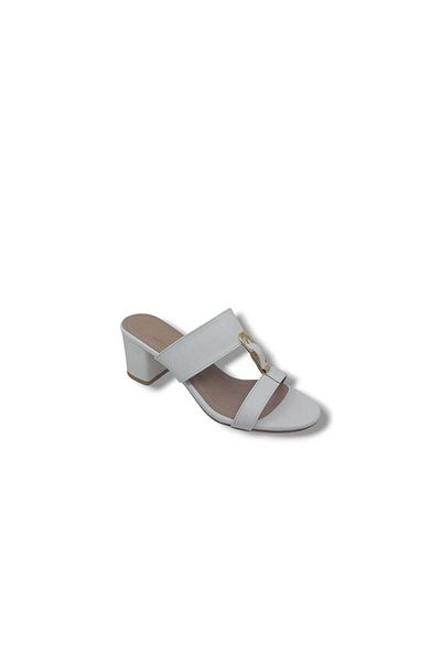 Zerhan 124 Women's White Buckle Heeled Slippers