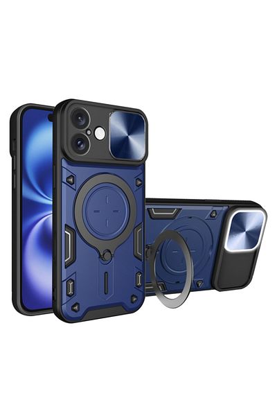 SKYDDAR INNOVATION Carcasă pentru iPhone 16, CamGuard Pro, inel magnetic, protecție cameră, albastră, set autocolante