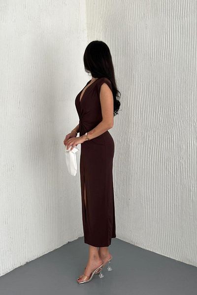 Denivy Front Knot Detail Slit Dress Dnv-000081