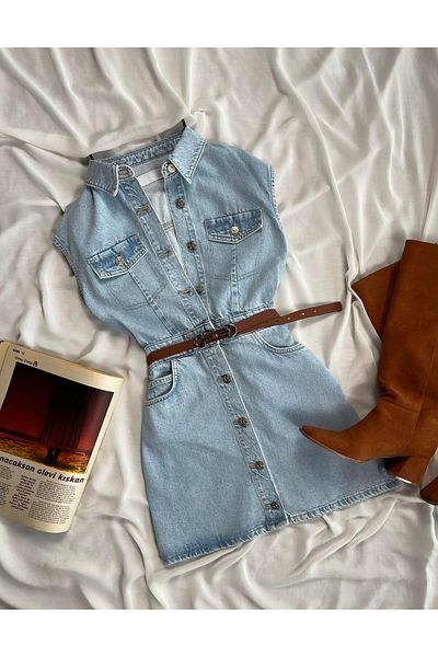 TamSeninTarzin Erika Front Buttoned Denim Dress with Pocket Detail