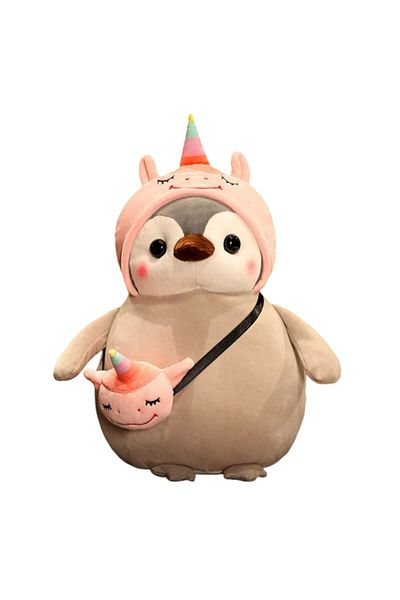 Malvys Plush Toy, Unicorn Penguin, Grey/pink, 25 Cm