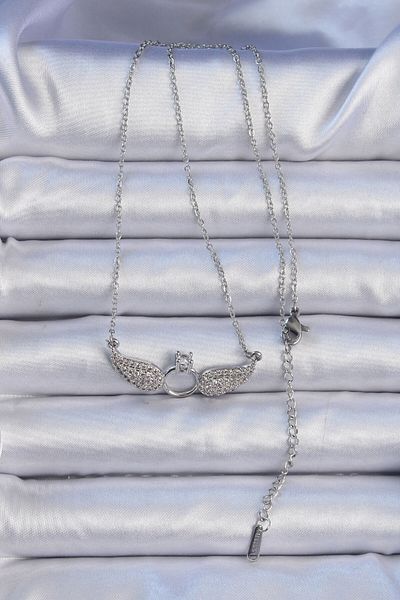 Skygo 316L Steel Chain Silver Color Winged Solitaire Necklace - Tj-Bko9078