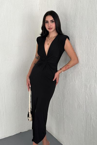 Denivy Front Knot Detail Slit Dress Dnv-000081