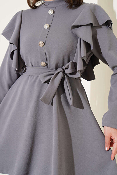 VOLT CLOTHİNG Kadın Omuz Fırfırlı Düğme Detaylı İkili Takım