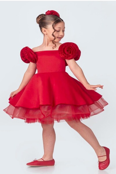 DeKuBaby Special Design Sleeves Rose Motif , Buckle , Tulle Skirts Girl's Evening Dress-Party-Birthday Dress