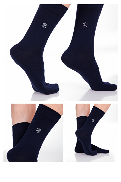 Adin Bambu Erkek Soket Uzun Düz Lacivert Çorap Dikişsiz Premium 6'li