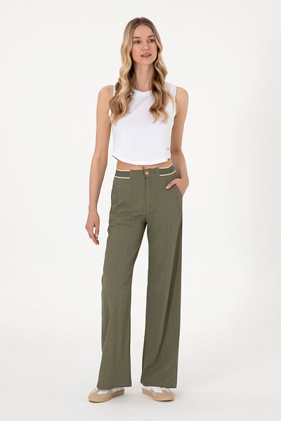 U.S. Polo Assn. Women's Dark Khaki Loose Fit Canvas Trousers 50300665 -Vr111