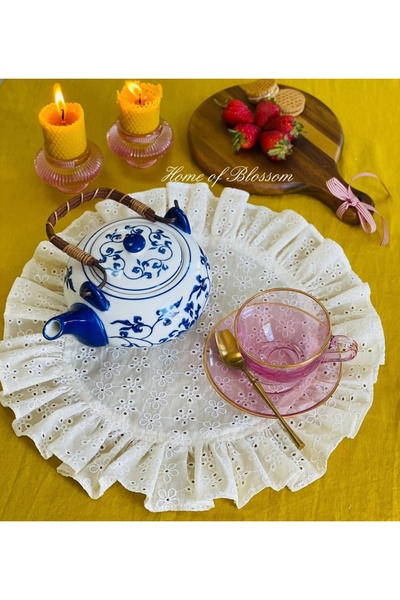 HOME OF BLOSSOM 2 Piece Cream Color Floral Scallop American Service