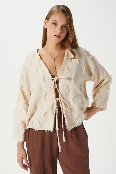Ritnice Cămașă kimono bej cu șireturi Harmony pentru femei