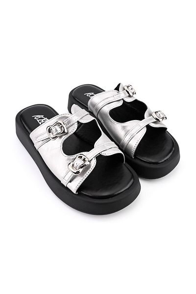 Tmall Papuci Casual De Dama,Din piele ecologica,SA35,Argintiu