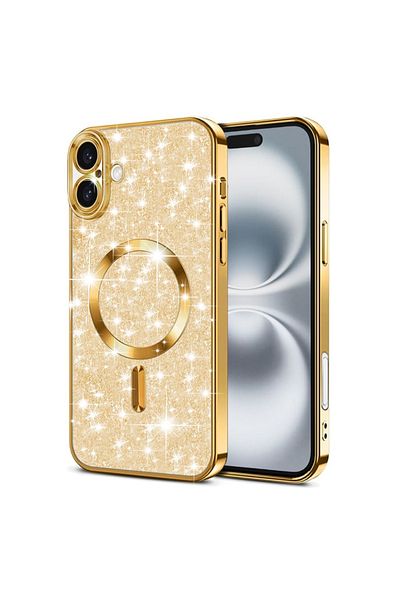 SKYDDAR INNOVATION Case for IPhone 16, Luxury Glitter Magsafe, Shockproof, Raised Edges, Gold, Sticker Set