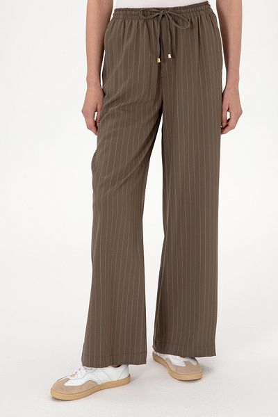 U.S. Polo Assn. Women's Mink Striped Loose Relax Fit Canvas Trousers 50309105 -Vr052