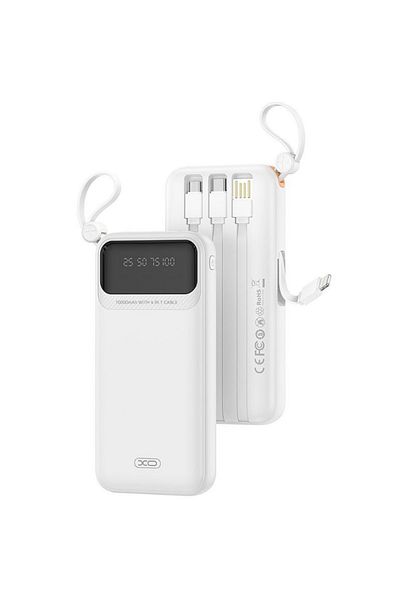 REDz Accessories Xo-pr278 Battery With 4 Integrated Cables, Powerbank 10,000mah, 3 Integrated Ports, Led, White