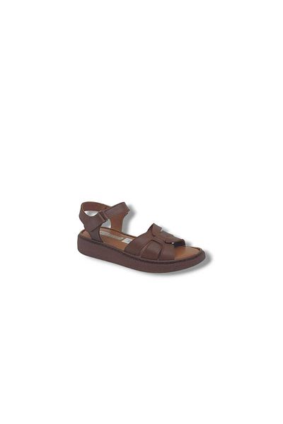 Zerhan 201 Women's Tan Velcro Genuine Leather Soft Sole Comfort Sandals Shoes