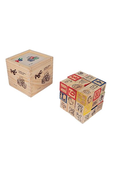 rexa مكعبات بناء أبجدية خشبية غير سامة من كيدونز، 27 قطعة، مع صندوق تخزين للأطفال