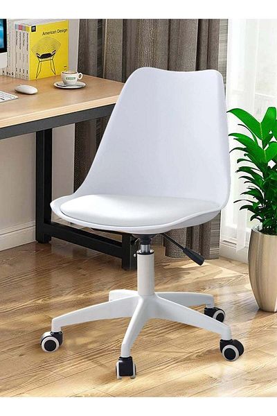 Taimi Pack of 4 Modern Desk Chair, Adjustable 360 °Swivel Armless Swivel Computer Chair With Wheels White