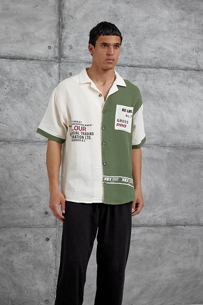 NOMARC Πράσινο κρεμ πουκάμισο με τσέπες Oversize