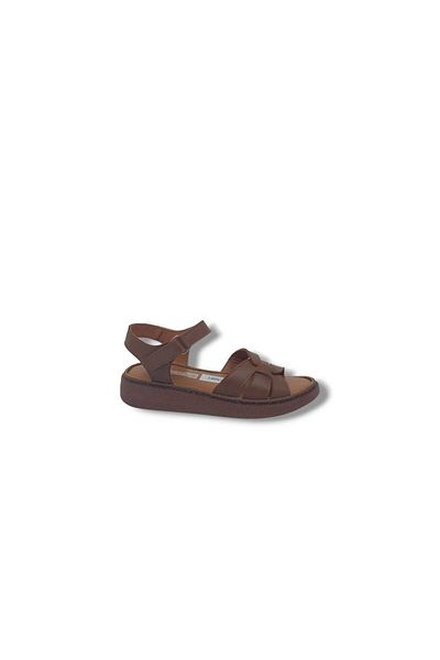 Zerhan 201 Women's Tan Velcro Genuine Leather Soft Sole Comfort Sandals Shoes