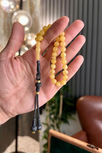 dergah tesbih Original Yellow Drop Amber Prayer Beads