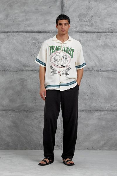 NOMARC Κρεμ πουκάμισο με στάμπα FearLess Oversize