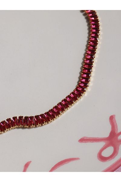 Reorah Collection Dark Pink Choker Necklace with Baguette Stone