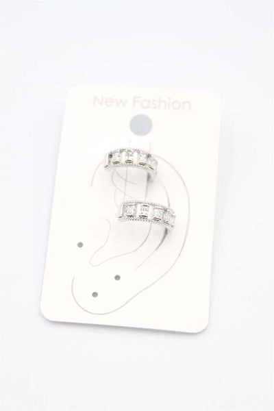 Royaleks 2 Pieces of Stoned Cartilage Earrings - Silver